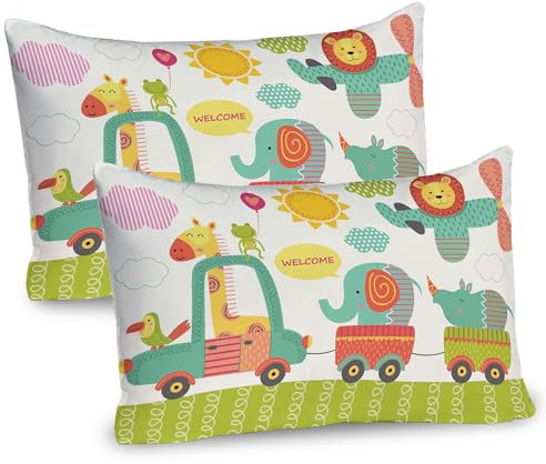 ABAKUHAUS Urwald Packung mit 2, Zug mit Baby-Dschungel-Tieren, die willkommenes afrikanisches Safari-Thema-Kinderzimmer-Entwurf Sagen, Dekorativer Gedruckter, 80 x 40 cm, Mehrfarbig