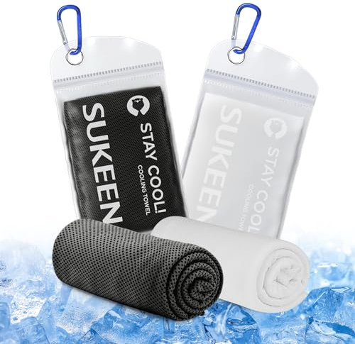 Sukeen Fitness Kühlhandtuch 2 Stück (101.6x30.5 cm) - Cool Towel, Eis-Handtuch für Gym, Golf, Yoga, Sport, Camping - Kühltuch für Hals