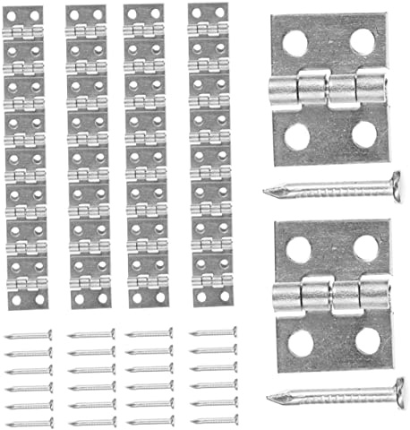 HEMOTON 75pcs Mini Hinges Nails for Wooden Jewelry Boxes, Small 4-Hole Silver Hinges for DIY Crafts and Tiny Box Assembly