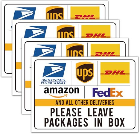 4 Paket-Lieferschilder für den Außenbereich, Lieferanweisungen für Amazon, FedEx, DHL, Ups, Usps Schild, hinterlassen Sie Pakete hier, Aufkleber, Vinyl-Aufkleber, 25,4 x 17,8 cm.