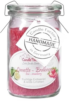 Candle Factory Baby Jumbo Duftkerze aus pflanzlichem Stearin im hitzebeständigen Glas der Marke Weck, bis zu 24h Brennzeit, Duft: Limette-Erdbeer
