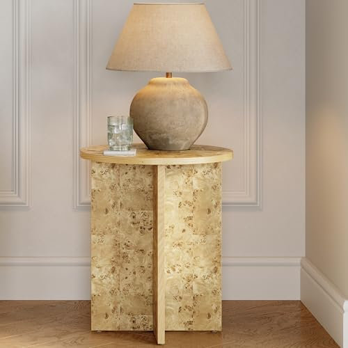 Stead Table d'appoint ronde en rotin naturel pour salon – 40,6 cm de diamètre x 48,8 cm de hauteur – Finition naturelle laquée et base en croix solide – Table d'appoint ronde avec pieds rembourrés