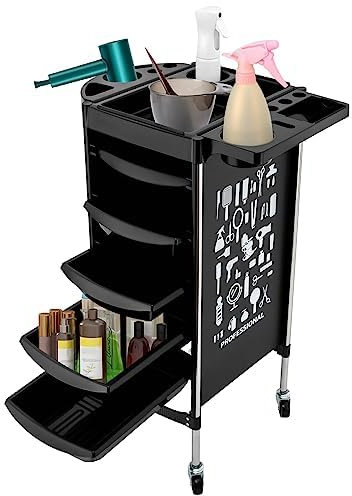 Rollwagen Friseurwagen Bedienungswagen mit 5 Schubladen und Rollen,Salon Arbeitswagen Rollwagen Trolley Stylist Friseur (Schwarz)