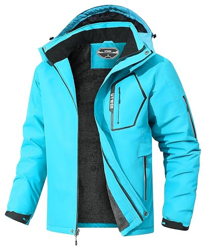 UTWGN Herren Skijacke Winter Warm Schneemantel Wasserdicht Windbreaker Kapuze Arbeit Outerwear Snowboardjacken, Blau, M