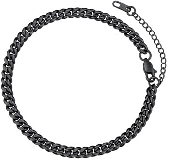 FaithHeart Fußkette für Damen, Schwarz Fußkettchen 22cm lang, Massive Panzerkette Fußschmuck 6mm breit, Sommer Fußschmuck mit Geschenkbox für Geburtstag Muttertag