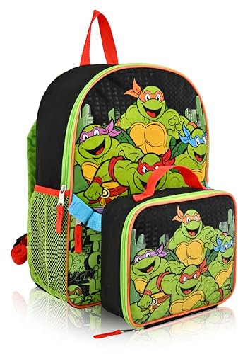 Teenage Mutant Ninja Turtles Backpack With Lunch Box for Boys | Insulated Lunch Bag Lunch Box for Boys, Girls, Toddlers | Teenage Mutant Ninja Turtles Green Backpack for School and Reusable Lunchbox