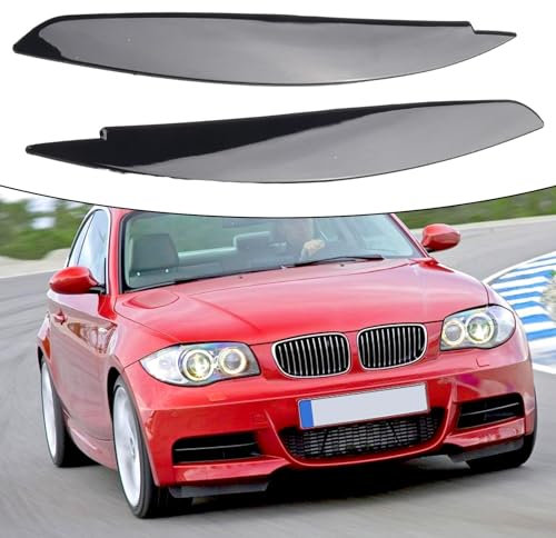 2 Stück Scheinwerfer-Augendeckel-Abdeckungen, schwarze Kunststoff-Augenbrauen, kompatibel mit für BMW 1er-Serie E87 E88 E81 E82 Augenbrauen 2008–13