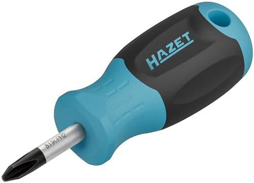 HAZET Schraubendreher 811K-PH2, PH2 Kreuzschlitz, 89 mm kurze Rundklinge, rutschfester 3-Komponenten-Griff, hohe Kraftübertragung