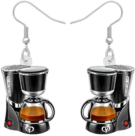 TIZURO Acrylic Cool Coffee Maker Machine Earrings Bean Grinder Pot Dangle Novelty Jewellry For Women Coffee Drinker Lovers Gifts (Brown)
