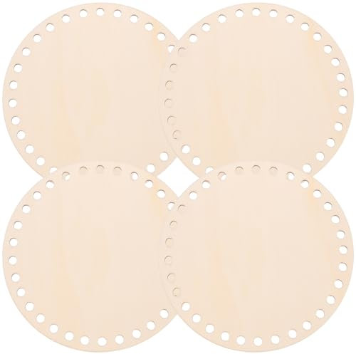 Operitacx 4 Stück Holz Häkeln Korbboden 15 cm Runde DIY Tasche Basis Mit Löchern Für Stricken Und Basteln