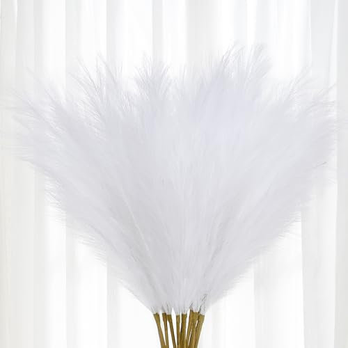 AFAMITOO Artificial Pampas Grass Stems - 8-Piece 38 White Faux Pampas Decor for Floor Vase Filler, Bohemian Home, Wedding, Party & Living Room Decoration
