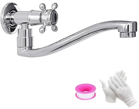 KOPYFANTAP Rubinetto a Parete Acqua Fredda, Girevole a 360° Rubinetti da Esterno a Muro Giardino, Monocomando Rubinettos a Parete Cromato per Cucina Lavello Bagno Lavabo, G1/2 (21 cm)