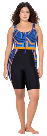 Ulla Popken Damen Conny, Langes Bein, Wavy Badeanzug, Schwarz, 48 EU
