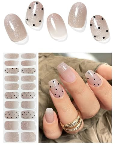 AutyaMee Semi Cured Gel Nail Strips (Glitter Brown), 20 Pcs Gel Nail Wraps, Stickers, UV Light Required, Salon Quality, Long Lasting