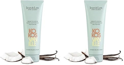 Jean & Len Creme-Öl Dusche Kokos & Vanille, für trockene Haut, reichhaltige Formulierung, für ein sanft gereinigtes und spürbar geschmeidiges Hautgefühl, pH-hautideal, veganes Duschgel, 250 ml