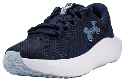 Under Armour Damen Charged Surge 4, leichte und atmungsaktive Laufschuhe, gepolsterte Joggingschuhe für langen Komfort,Washed Navy / Blue Calm / Metallic Blue Calm,38