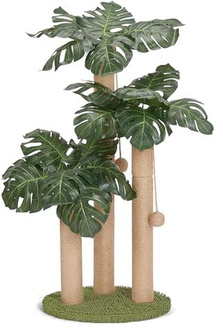 Tiragraffi per Gatti, Albero da Tiragraffi Graffiatoio in Sisal, Giochi per gli Animali da Casa per Gatti Adulti, Grandi e Piccoli, Carino Gattino, a Forma di Palma con Palline Pendenti Palo (verde2)