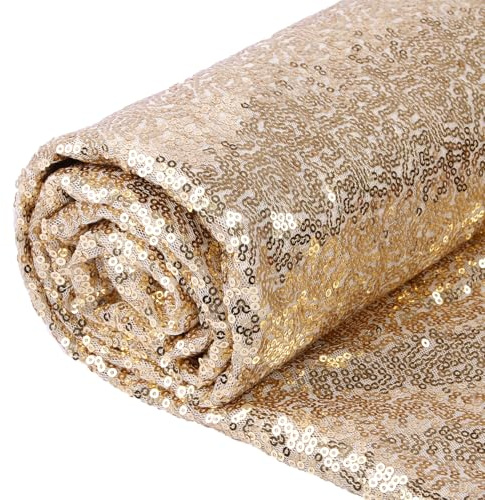 YIEMI Flacher goldener glitze Pailletts Meterware DIY 1 Yard | Funkelnder Stoff für Weihnachten, Mode, Deko & Tischdecken