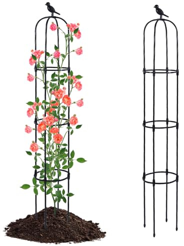 Yotoworth Kleines Rankgitter für Kletterpflanzen, Rosenstrauch-Stützrahmen, rostfreie Obelisken für Kletterpflanzen, Clematis-Unterstützung, Obsttomatenkäfig, Schwarz, 1 Stück