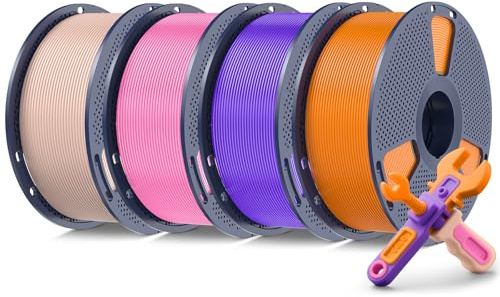 SUNLU PETG 4KG Filament 1.75mm Bundle, Strong PETG 3D Printer Filament 1.75mm, Fit for Most FDM 3D Printers, Individually Vacuum Packed, 4 Packs of 1KG Spools, 4KG in Total, Orange+Purple+Pink+Beige