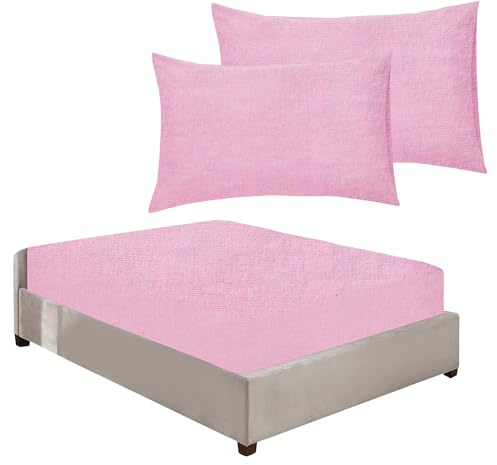 100% Brushed Cotton Flannelette 40CM/16 Extra Deep Fitted Sheets in 12 Colours (Pink, Super King + Pillowcase Pair)
