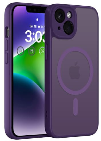 ORDA Magnetisch Hülle für iPhone 14 6,1 Zoll Kompatibel mit MagSafe, Transluzente Matt Rückseite Dünn Kameraschutz Stoßfest Handyhülle für iPhone 14 (Dunkel Violett)
