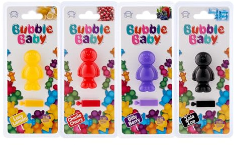 BubbleBaby 3D/Vent Clip Car Vent Air Freshener And Odour Eliminator Pack of 4 Unique Scents Charlie Cherry, Billy Berry, Lucy Lemon & Isla Ice - Car Scents Air Freshener