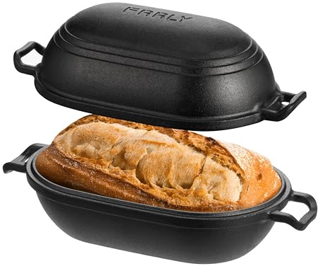 FRRLY Cast Iron Loaf Pan with Lid-Bread Baking Pan for Sourdough,Pre-Seasoned Dutch Oven, 9 x 5-4/5 Inch Loaf Pans for Homemade,Heavy Duty with Even Heating