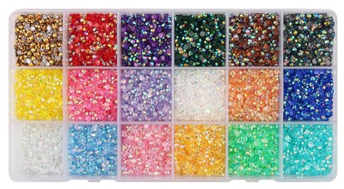 18000 Glitzersteine Selbstklebend 18 Farben, 3mm Strasssteine mit AB Glanz für Nails, Kleidung, Wimpern & Basteln - Inkl. Aufbewahrungsbox mit 18 Fächern
