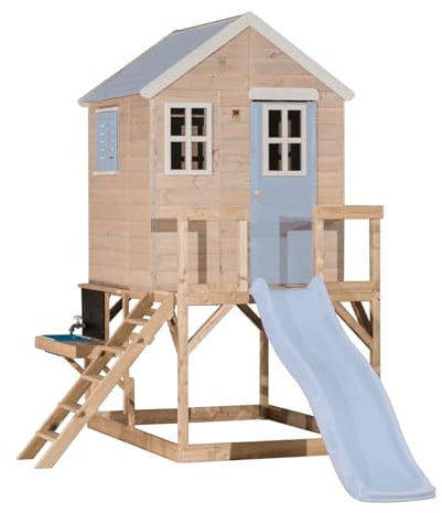 Wendi Toys M22-K Spielhaus auf Stelzen mit Rutsche, Wasserspielküche, Outdoor Spielhaus Holz Kinder 310×197×242 cm, mit Leiter, Plattform
