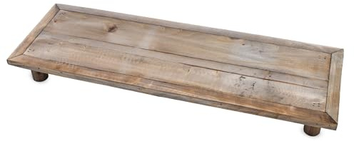 Spetebo Deko Blumenteller natur rechteckig 55 x 18 cm - Holz | Pflanzenhocker länglich, 4 Füßen, Blumenständer, Pflanzenpodest