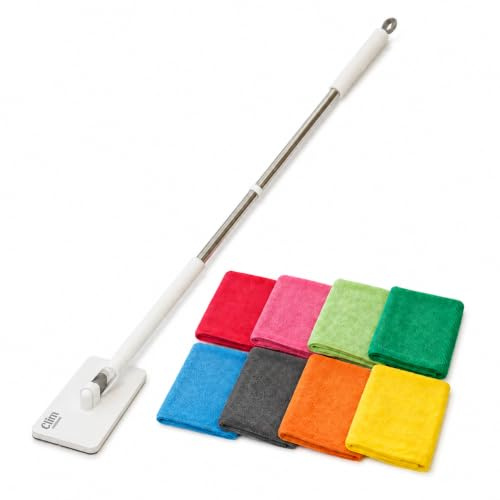 Clim Profesional Mini Mopa con Clip y 8 Bayetas Microfibra 30x30cm Colores | Reutilizables y Lavables, Evita Contaminación Cruzada, Apto Paredes y Cristales