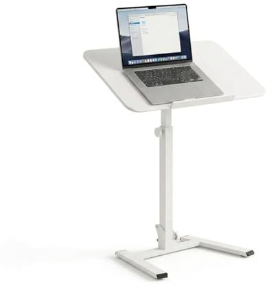 MUSSO D7 Mobiler Klapp-Stehschreibtisch mit 90° Neigung, Weiß | 90° Neigbare Platte, Höhenverstellbar, klappbar, Rollen mit Bremse, Sofa, Bett und Homeoffice