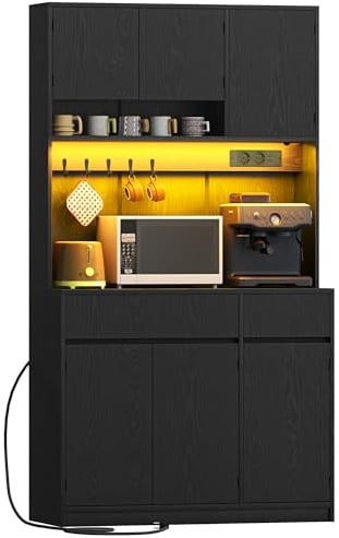 Hzuaneri küchenschrank, Buffetschrankmit Steckdosen und Led-Lichtleisten
