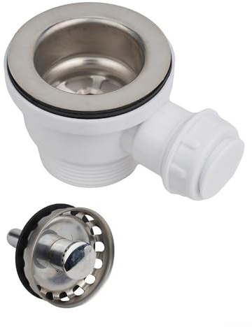 Shophubio Stainless Steel Sink Strainer, 70mm Drain Diameter with PP Body, Fits Standard Kitchen Sinks, White, for Mini Basket Waste Kit
