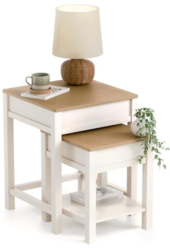 CHRISTOW Nest of 2 Tables with Storage, Cream