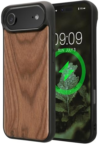kwmobile Echtholz Schutzhülle kompatibel mit Apple iPhone Air Hülle - Cover aus Holz und TPU - Kompatibel mit MagSafe - Case in Dunkelbraun Holz