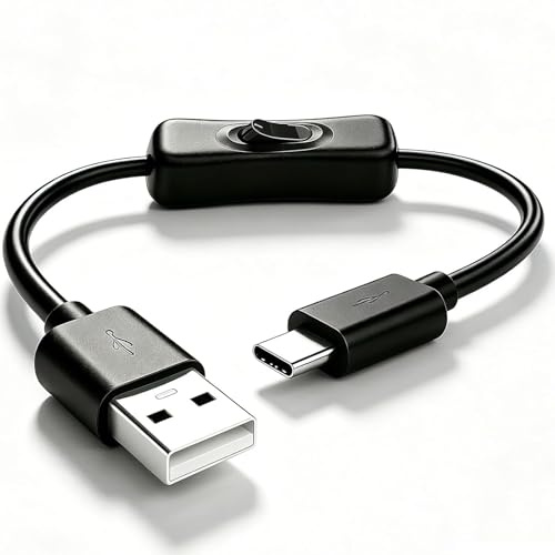 AmiCera USB to USB C Cable With On/Off Switch, USB A to USB C Cable 2A Charger Fast Charge Data Transmission Compatible with Fan, Camera, Cell Phone iPad Pro LED Lamp Type C, Black 0.6m
