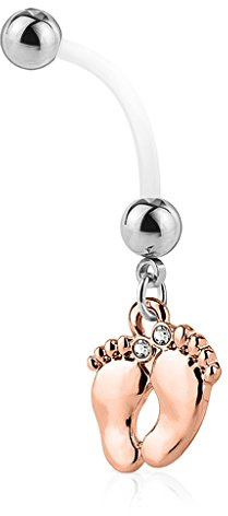 Autiga Schwangerschaftspiercing Bio Flex Flexibler Kunststoff kürzbar Baby Füße Füßchen Bauchnabel-Piercing