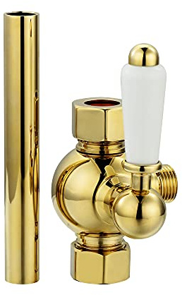 ENKI D06 18mm Traditional Shower Diverter Valve, Gold, Drain | Solid Brass, 1-Year Guarantee, Shower Tray Waste, High Flow, Easy Clean, Bathroom