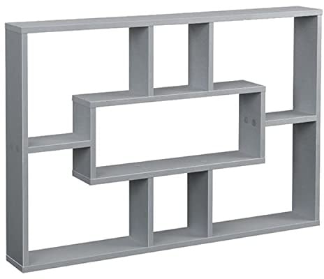 spot on dealz® Floating Shelf Wall Shelves for Bedroom Wall Mounted Bookcase Hanging Shelves Bookshelf Book Shelves for Living Room Display Wooden Multi Compartment Shelving Unit Grey