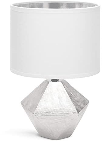 Aigostar Nachttischlampe, Moderne Tischlampe, Lampenschirm aus Stoff, Keramiksockel, E14-Fassung, Diamantform, Silber, 22 * 22 * 32 cm, 1,3 m Kabel, Vintage Design für Arbeitszimmer, Wohnzimmer