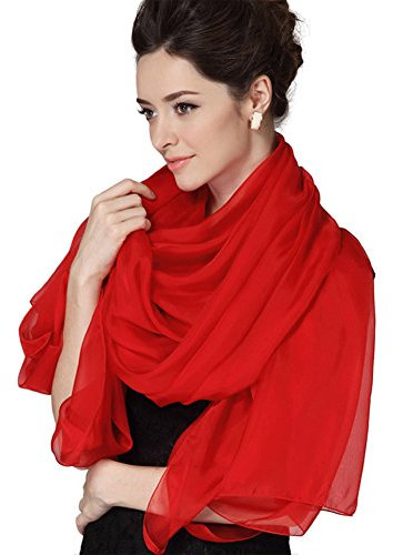 LoveSilk Luxus Damen Georgette Seidentuch 100% Seiden-schals Stola Halstücher Rot Maße 53 x 53 / 135cm x 135cm