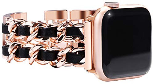 NewWays Kompatibel mit Apple Watch Edelstahl Armband 46mm 45mm 44mm 42mm(Serie 3 2 1),Damen Metall Ersatzarmbänder für iWatch SE Series 11/10/9/8/7/6/5/4/3/2/1,Roségold/Schwarz