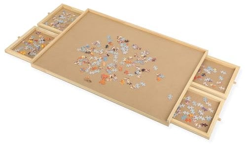 Ruication Jigsaw Puzzle Board Wooden Jigsaw Board Smooth Fiberboard Work Surface Puzzle Plate for 1000 pieces 4 Sliding Drawers Storage System For Adults Kids Children Boy Girl Gift