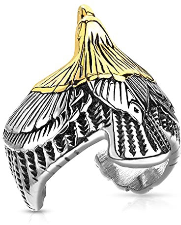Paula & Fritz® Ring Herren detaillierter Adler 316L Chirurgenstahl Größe 64 (20,4) Silber Herren-Ring Partnerring Motiv-Ring Damen-Ring Freundschaftsring