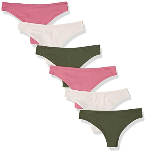 Amazon Essentials Damen Mikrofaser-Unterwäsche (Hipster & String, auch in großen Größen erhältlich), 6er-Pack, Dunkles Armeegrün/Rosé/Sanftrosa, 44