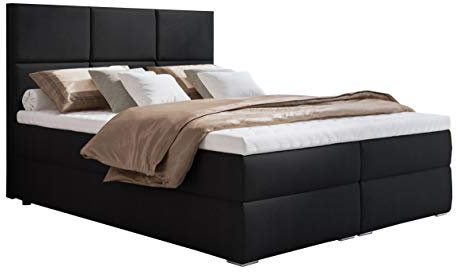 Boxspringbett 180x200 mit 2 Bettkasten - Doppelbett mit Federkernmatratze und Topper - Polsterbett mit Hebemechanismus für Schlafzimmer - Bett mit Kopfteil - Einfach zu Montieren (Schwarz)
