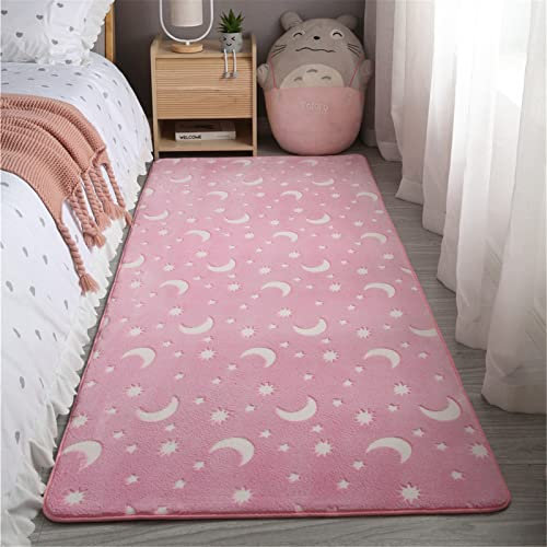 Luminoso Tappeto Cavalli Stelle Luna Geometria Tappeto in Peluche per Soggiorno Camera da Letto Bambini Decorazioni per la Casa Divano Cuscino in Velluto Rosa Grigio (Stelle Luna,80×120 cm)