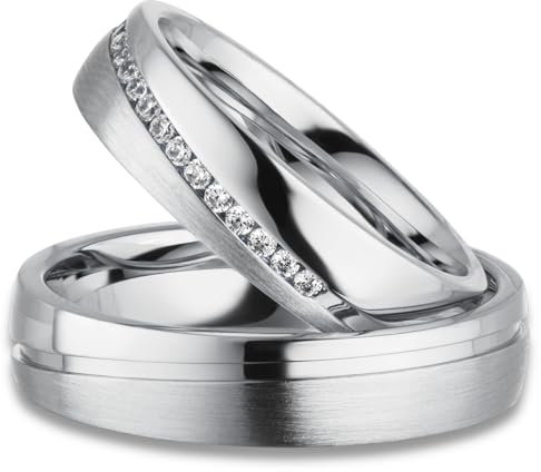 Kolibri Rings Eheringe Silber 925 15 Zirkonia Steine Paarpreis - Gravur und Etui